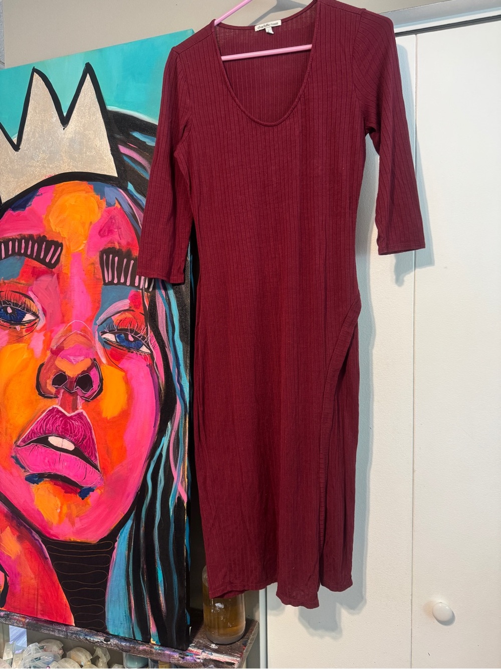 Charlotte Russe Burgundy Ribbed Maxi Dress with Scoop Neck - Picture 5 of 7